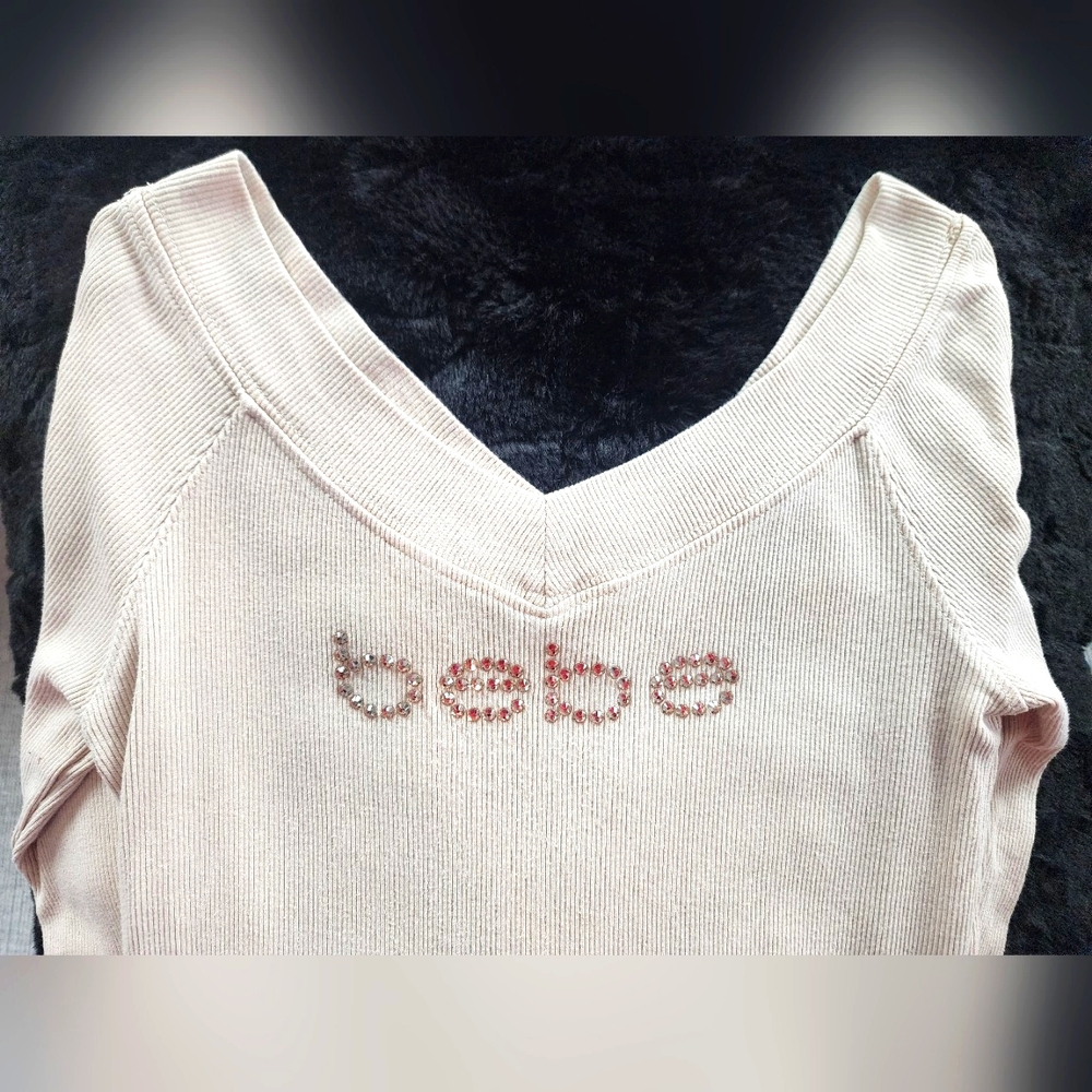 bebe beige v-neck top
